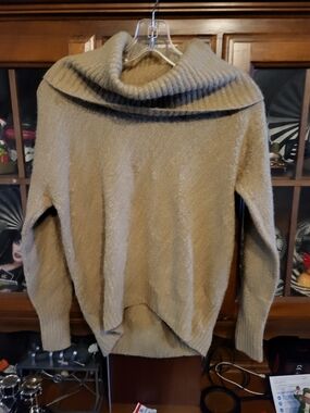Michael Kors Beige Ribbed Cowl Neck Sweater